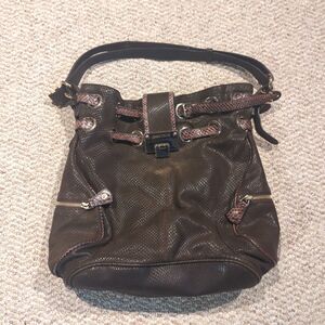 JIMMY CHOO Ramona Purse Shoulder Tote Bag Brown Snakeskin Y2K